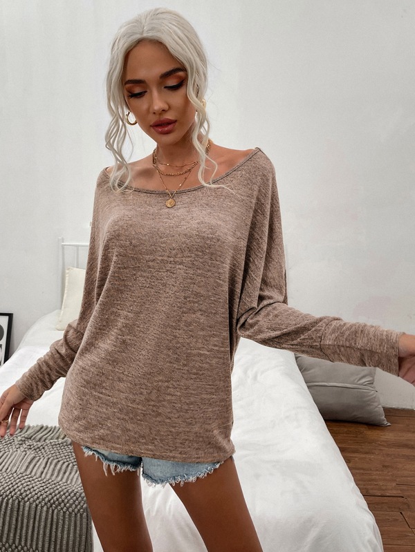 Space Dye Boat Neck Batwing Sleeve Tee