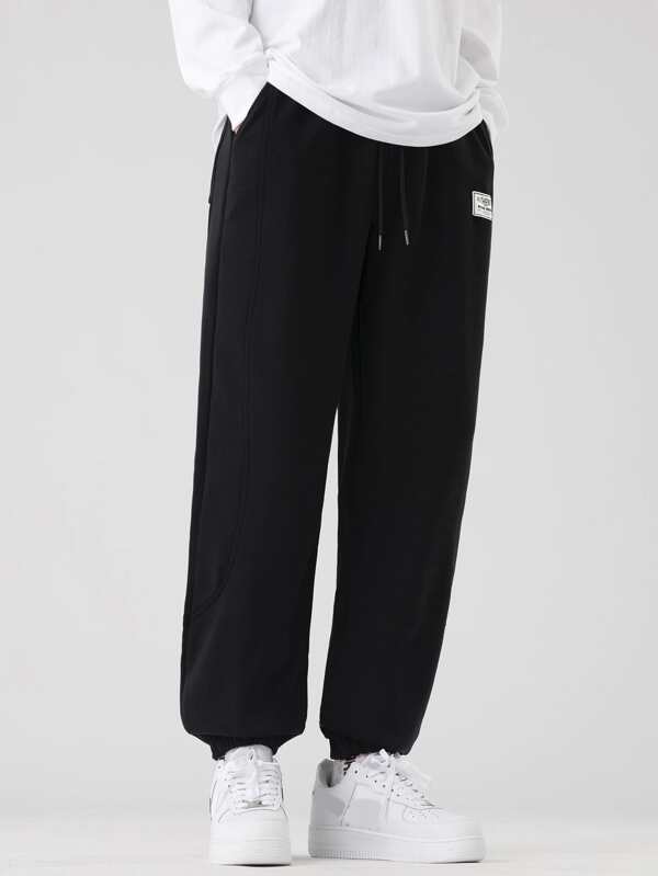 Men Slant Pocket Patched Sweatpants