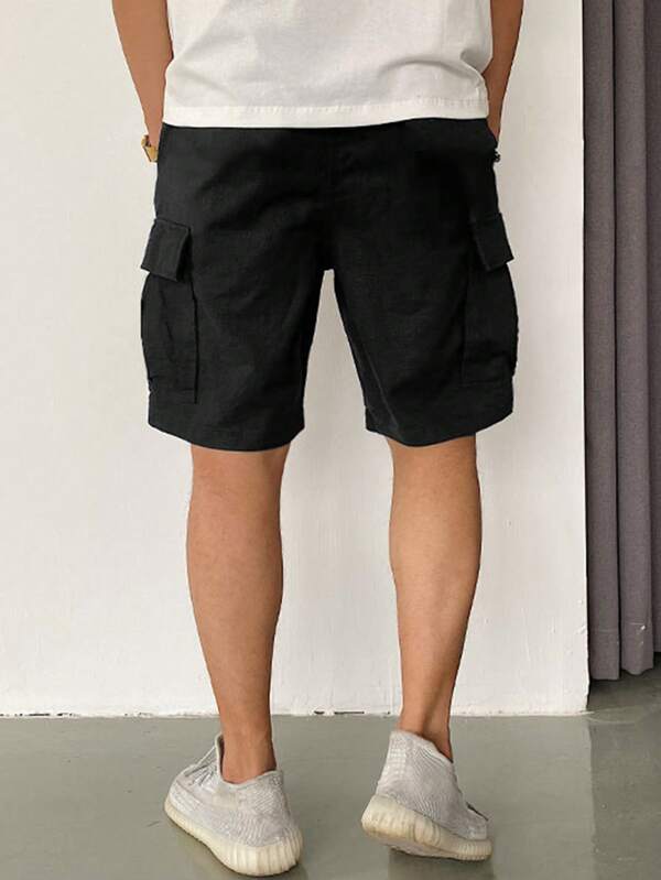 Men Flap Pocket Drawstring Waist Cargo Shorts