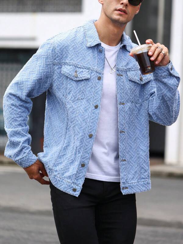 Men Flap Pocket Button Up Denim Jacket