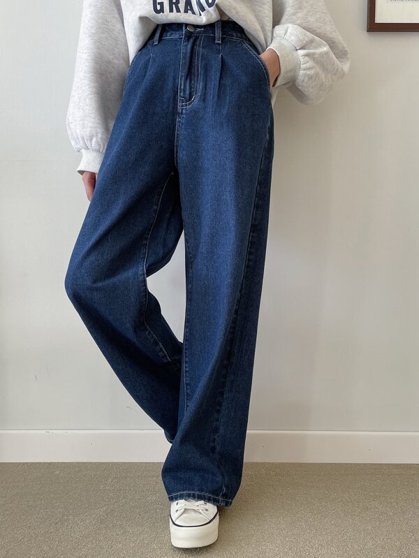 High Waist Slant Pocket Jeans