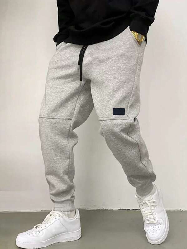 Men Patched Detail Drawstring Waist Sweatpants
