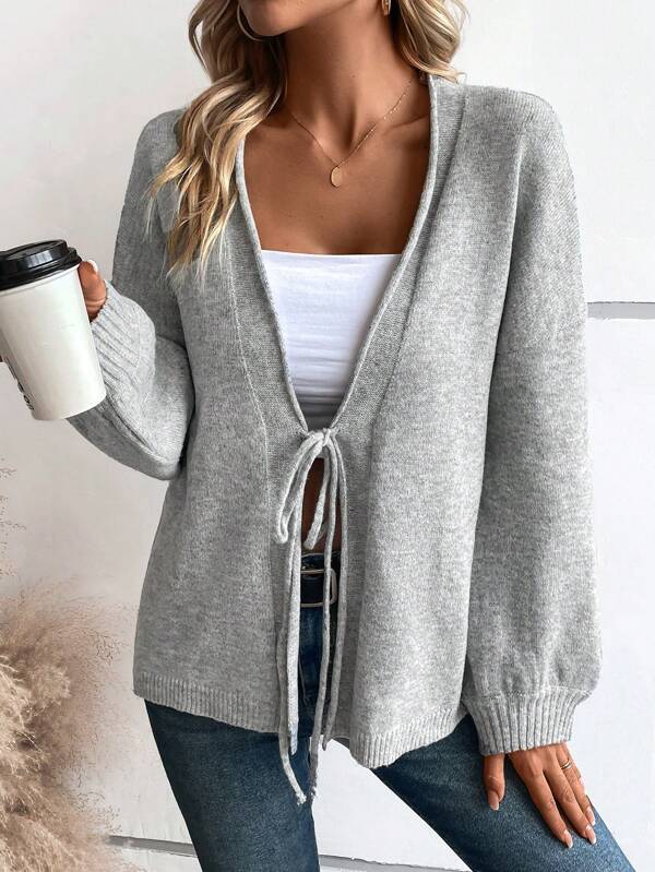 Tie Front Drop Shoulder Cardigan