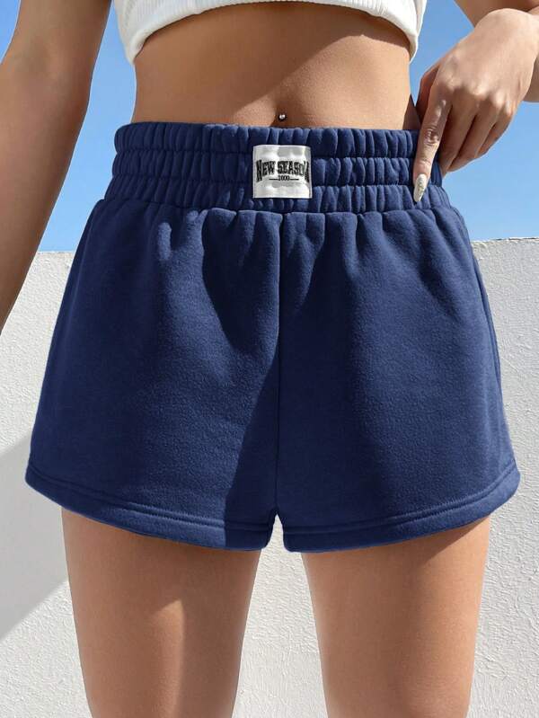 Letter Patched Detail Elastic Waist Shorts