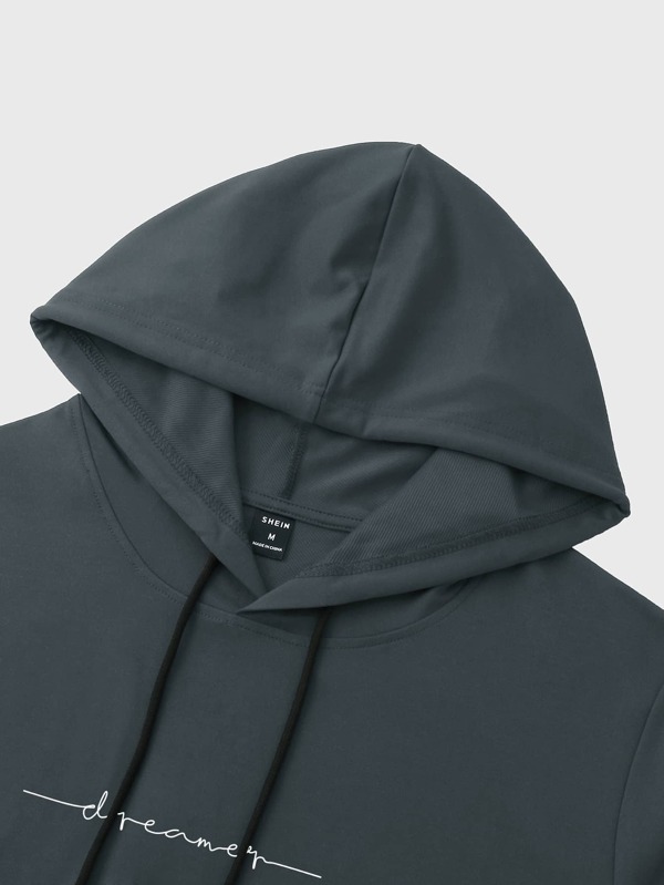 Men Letter Graphic Kangaroo Pocket Drawstring Hoodie