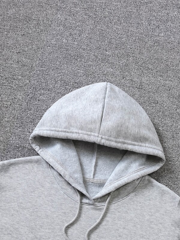 Men Letter Graphic Kangaroo Pocket Drawstring Thermal Hoodie