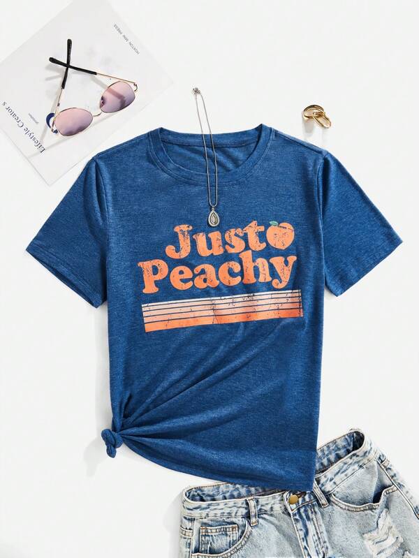 Peach & Letter Graphic Tee
