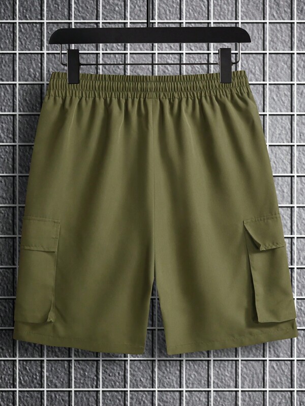 Men Flap Pocket Drawstring Waist Cargo Shorts