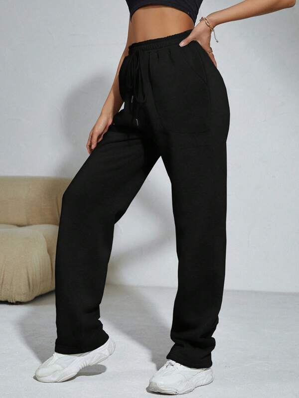 Solid Drawstring Waist Slant Pocket Sweatpants