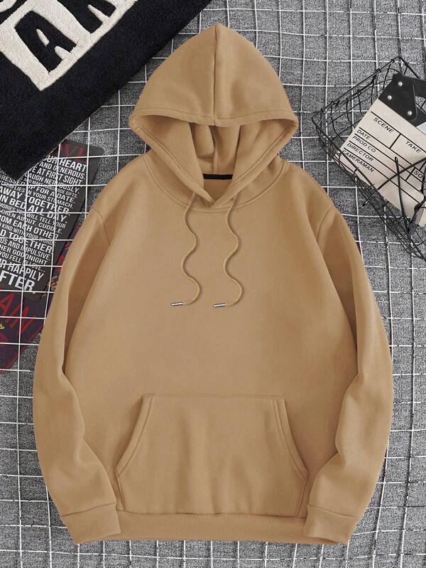 Men Kangaroo Pocket Drawstring Thermal Hoodie