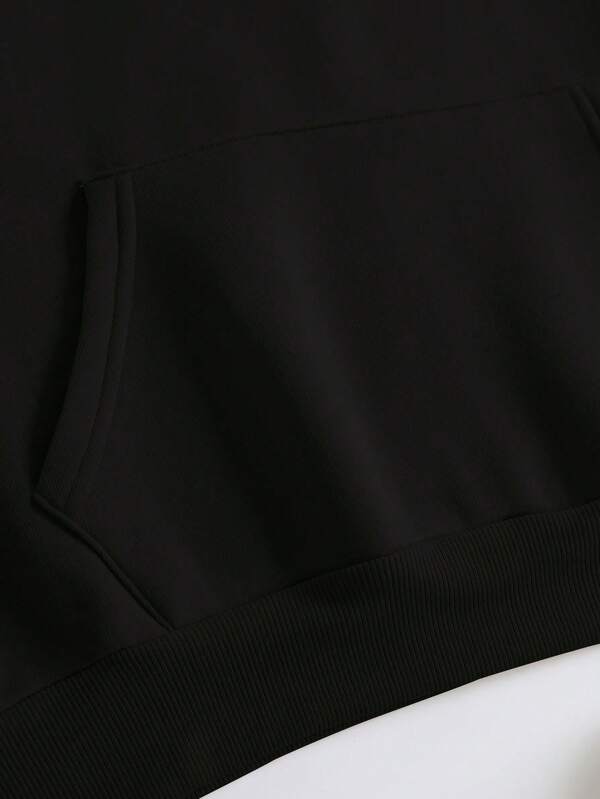 Slogan Graphic Kangaroo Pocket Drawstring Thermal Lined Hoodie