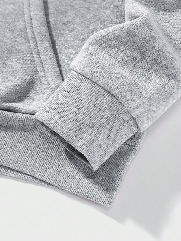 Men Letter Graphic Kangaroo Pocket Drawstring Thermal Hoodie