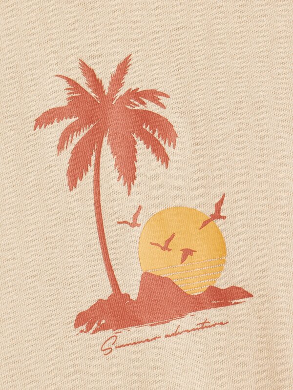 Chillmode Men Cotton Coconut Tree & Letter Graphic Tee