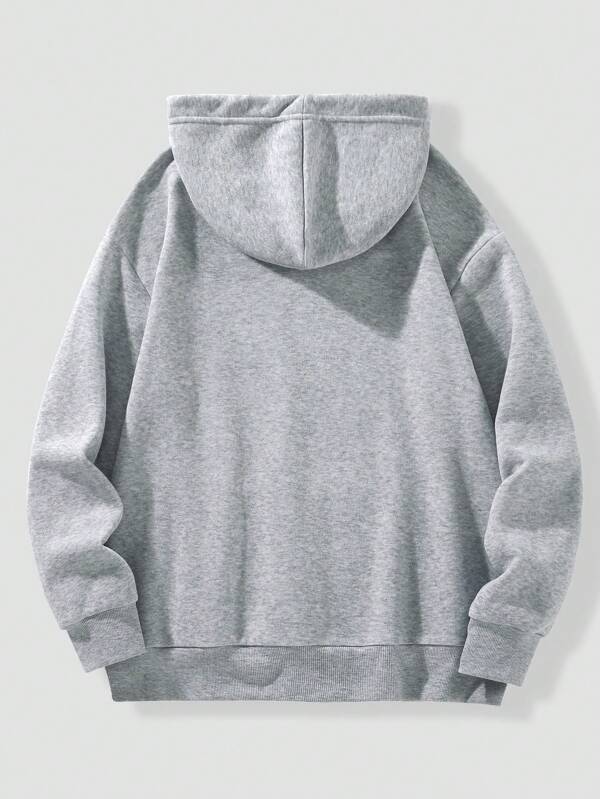 Men Letter Graphic Kangaroo Pocket Drawstring Thermal Hoodie