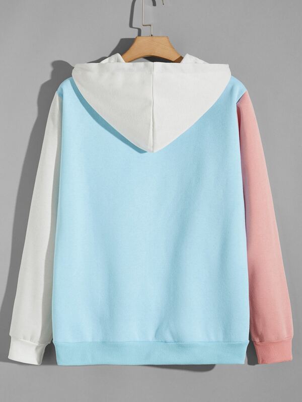 Men Colorblock Letter Graphic Kangaroo Pocket Drawstring Hoodie