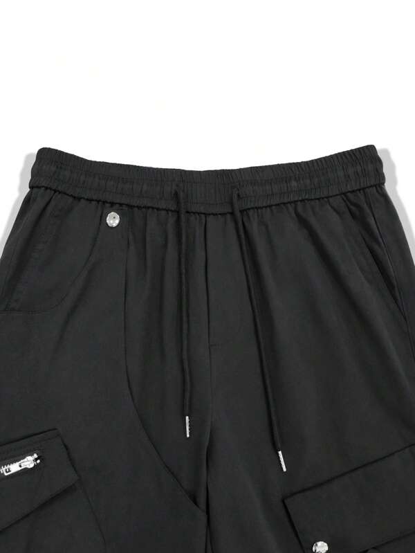 Men Flap Pocket Drawstring Waist Cargo Pants
