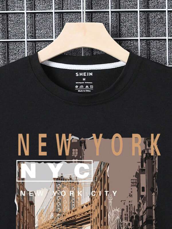 Men Building & Slogan Graphic Tee