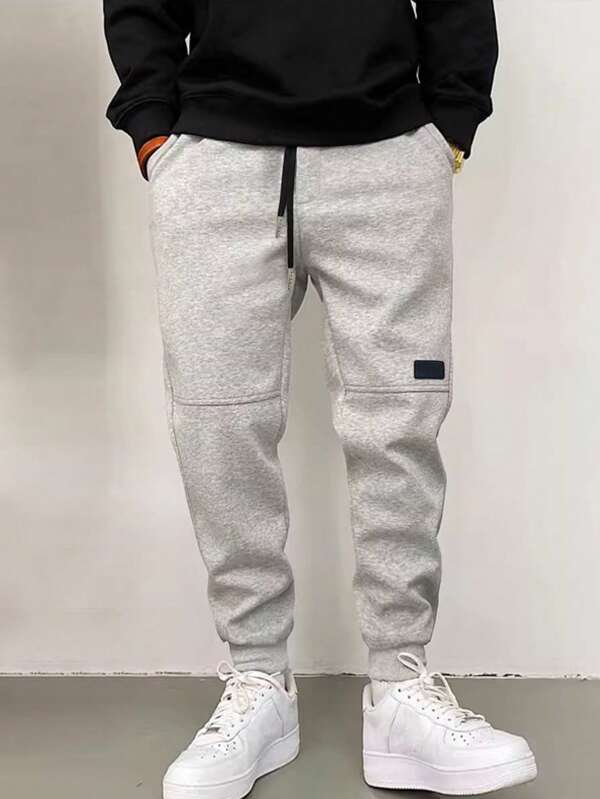 Men Patched Detail Drawstring Waist Sweatpants
