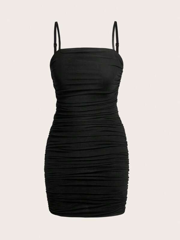 Solid Ruched Cami Bodycon Dress