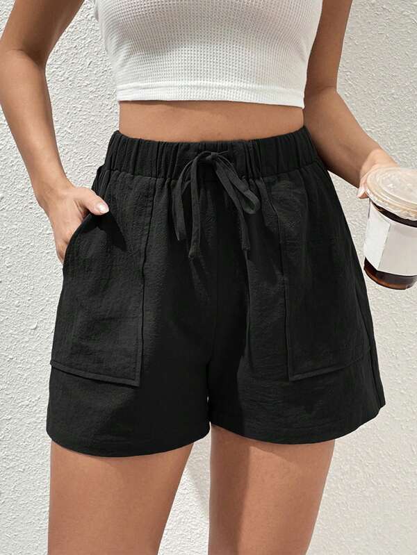 Drawstring Waist Slant Pocket Shorts