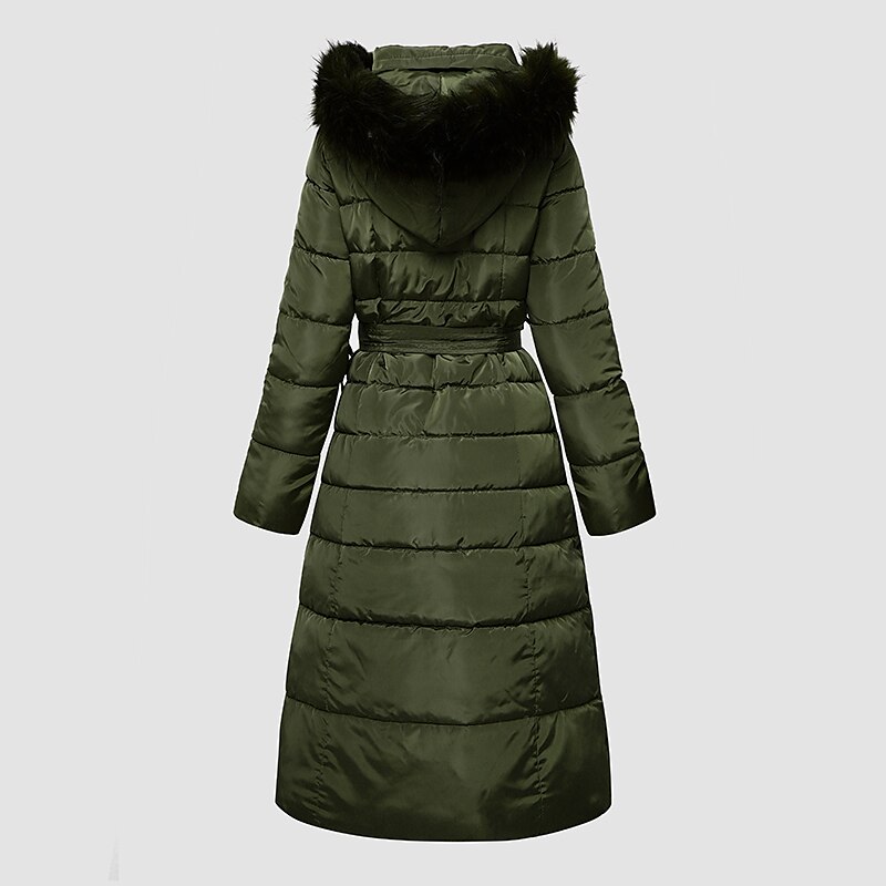 Women's Winter Coat Long Puffer Jacket Belted Hooded Parka Thermal Warm Heated Jacket with Poackets Fall Long Coat Windproof Rust Red caramel