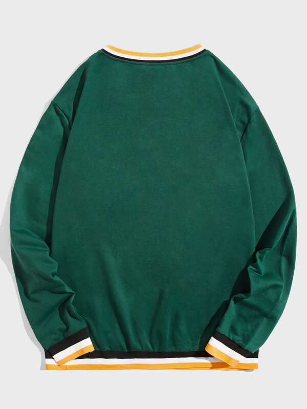 Sporsity Men Letter Graphic Striped Trim Sweatshirt