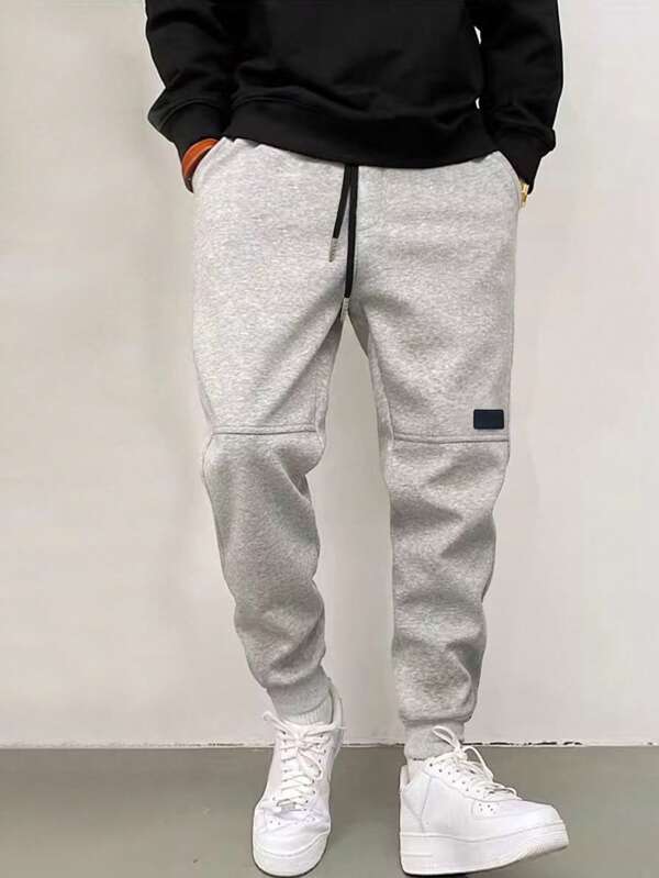 Men Patched Detail Drawstring Waist Sweatpants