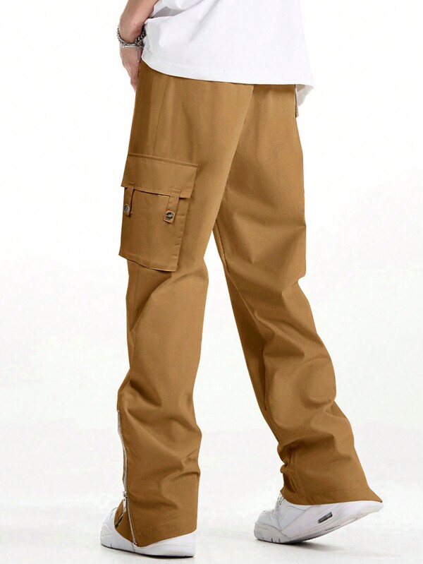Men Flap Pocket Side Zipper Cargo Pants