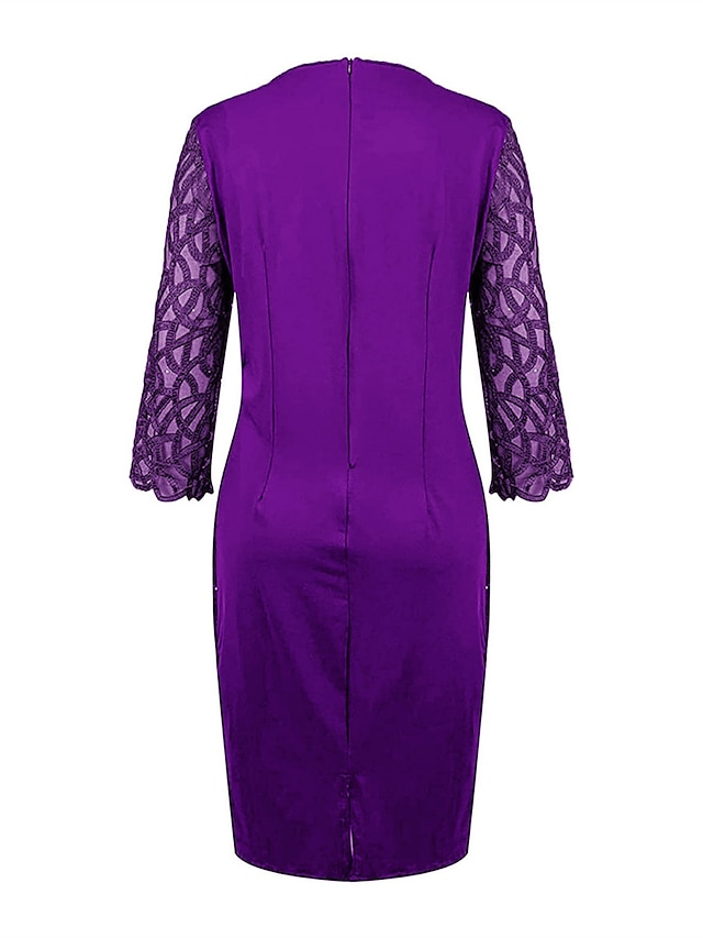 Women's Sequin Dress Party Dress Sparkly Dress Cocktail Dress Midi Dress Black Wine Dark Green 3/4 Length Sleeve Sparkly Glitter Spring Fall Winter Crew Neck Fashion Birthday