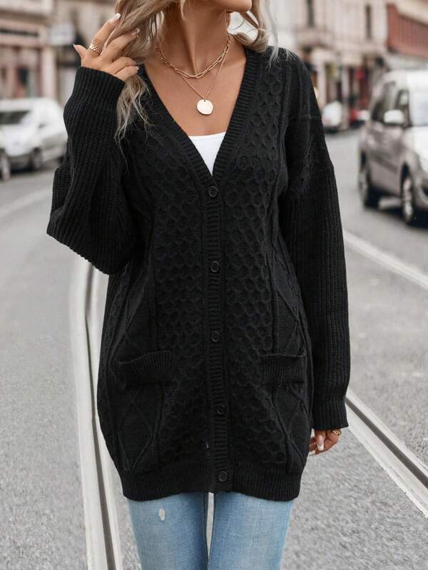 Drop Shoulder Button Front Cardigan
