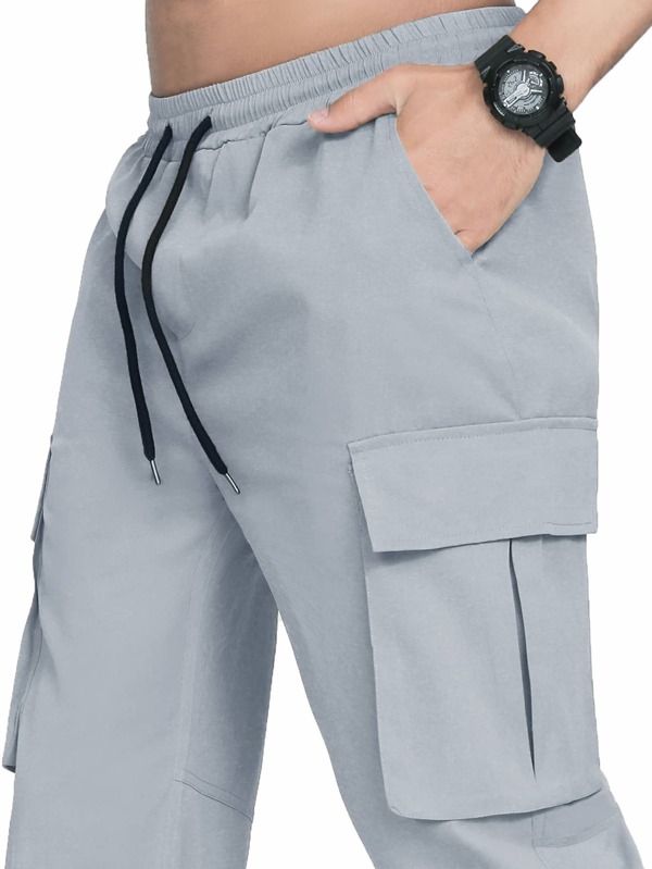 Men Patched Detail Flap Pocket Drawstring Waist Cargo Pants