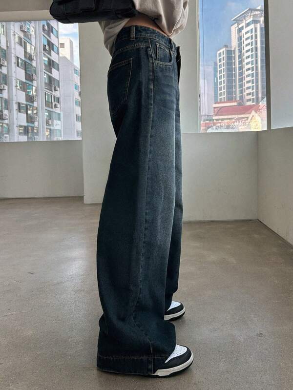 Solid Wide Leg Jeans