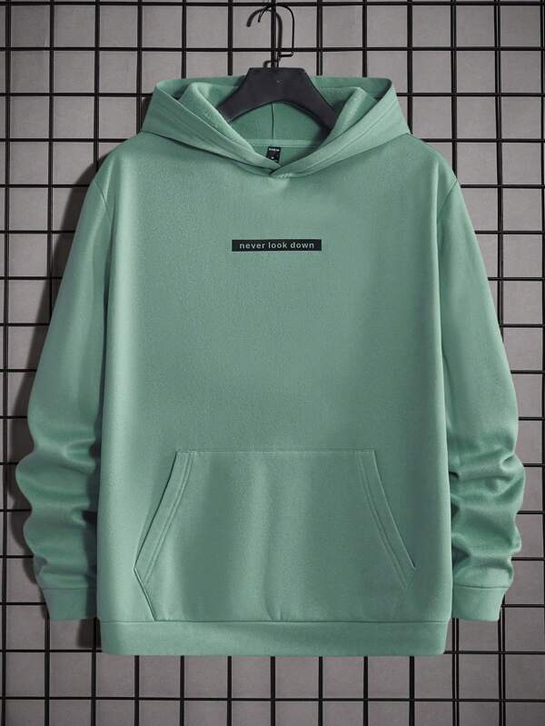 Men Slogan Graphic Kangaroo Pocket Hoodie