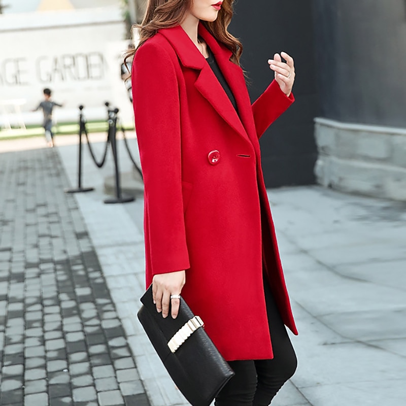 Women's Winter Coat Long Overcoat Christmas Party Wear Double Breasted Lapel Pea Coat Fall Trench Coat