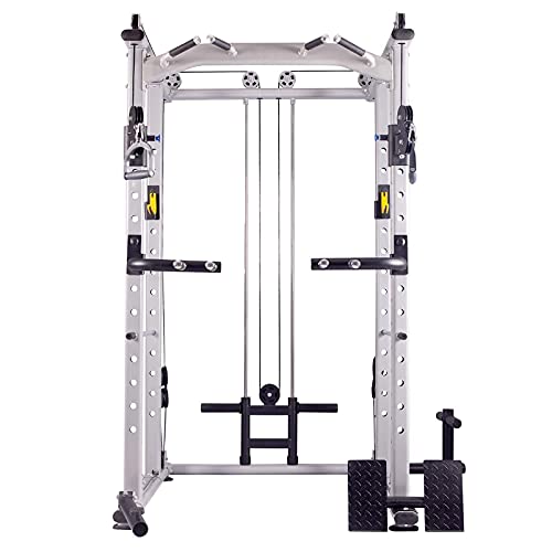 Dip Bars 1400 lbs Commercial Weight Cage with Cable Crossover Machine Landmine J-Hooks Barbell Holder Mikolo Multi-Function Power Cage 2022 New Version T-Bar and Other Attachments 