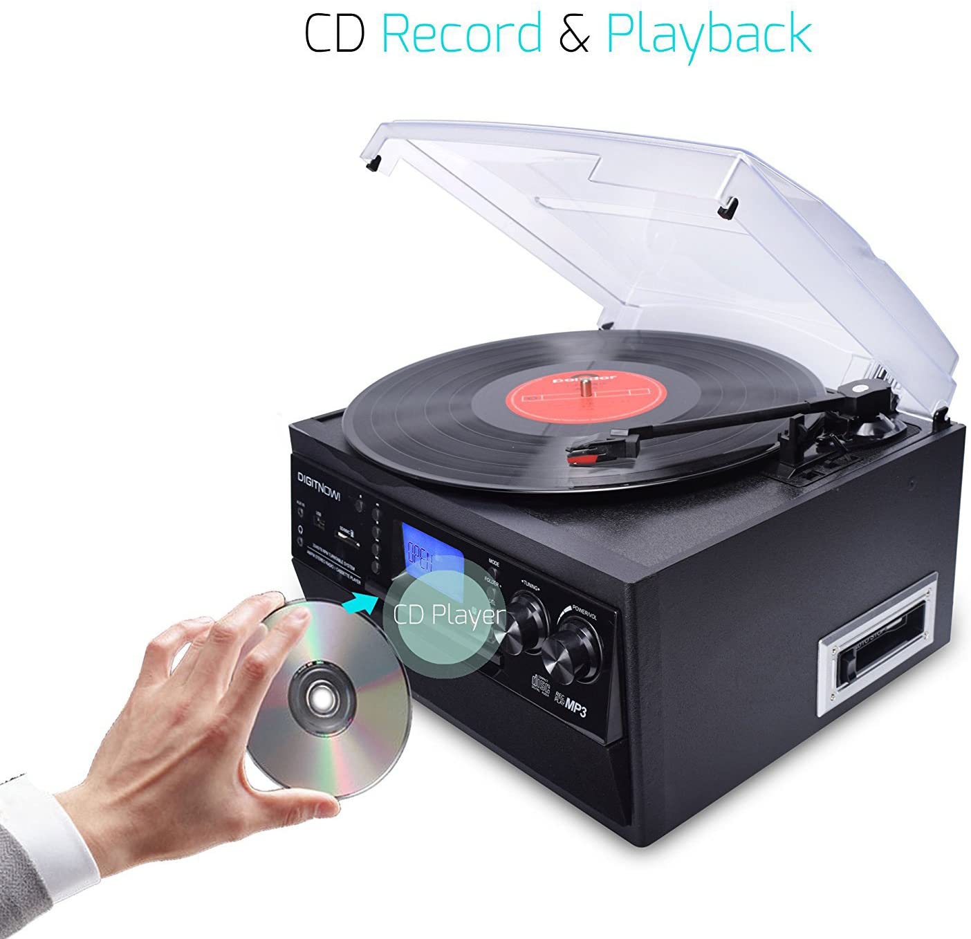 digitnow bluetooth record player turntable with stereo speaker