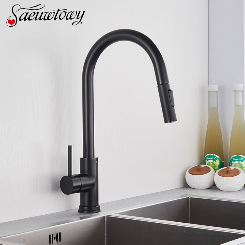 US Kitchen Sink Swivel Mixer Faucet Single Handle/Hole Black Cold&Hot Tap 