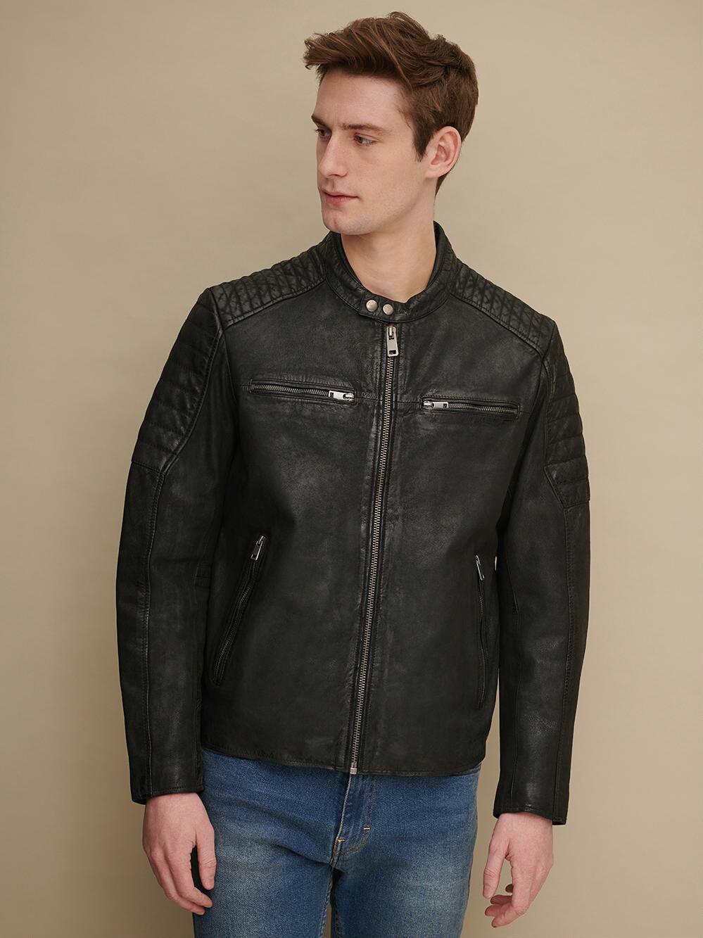 Zack black leather moto jacket for men - monarcleather