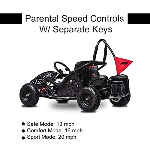 RED FIT Right 2020 Baja-X 48 Volt 1000 Watt Brushless Electric Go Kart 3 Speeds Setting Up to 20 mph with Forward and Reverse Racing Go Cart for Kids with Foot Pedal and Foot Break. 