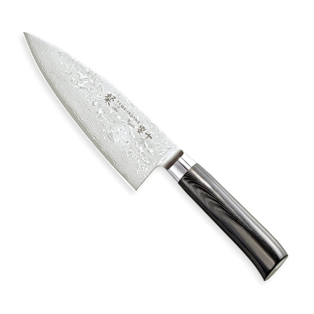 Tamahagane San Kyoto Damascus Steel Deba Knife with Black Mikarta
