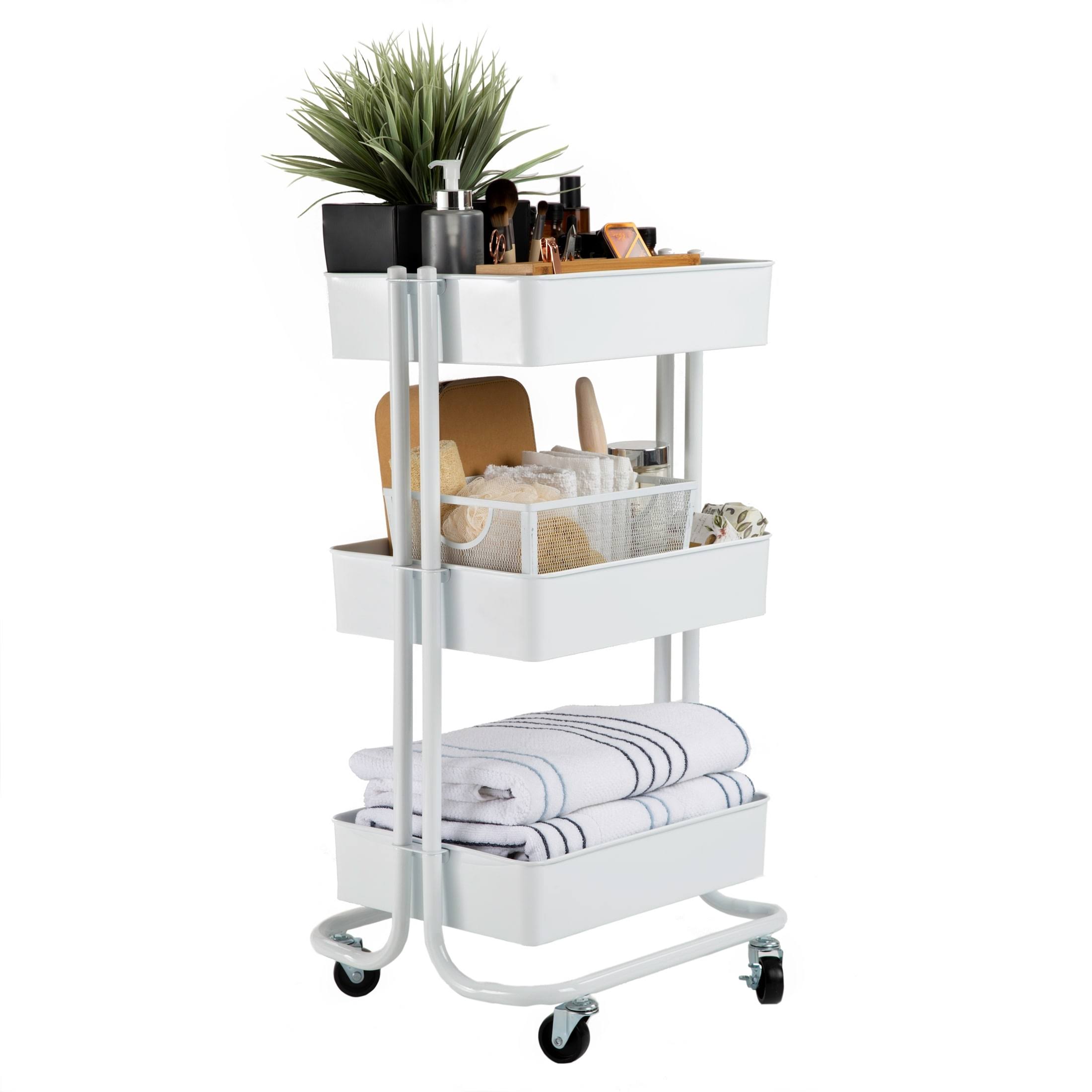 Seville Classics 3 Tier Rolling Steel Storage Bin Utility Cart With Wheels White Wgl 2 S 7884