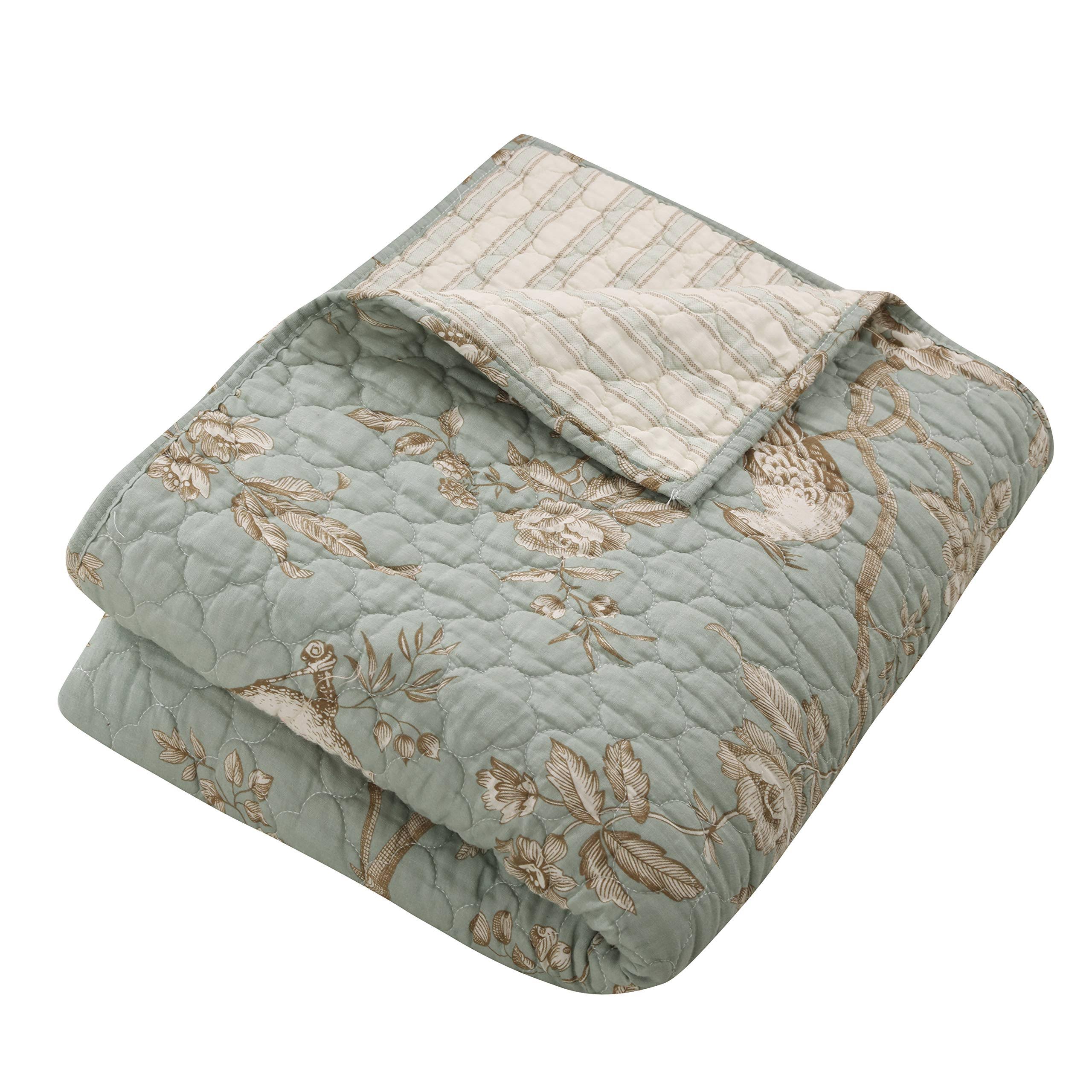 Lyon Teal Toile Quilted Throw - Levtex Home - WWWW