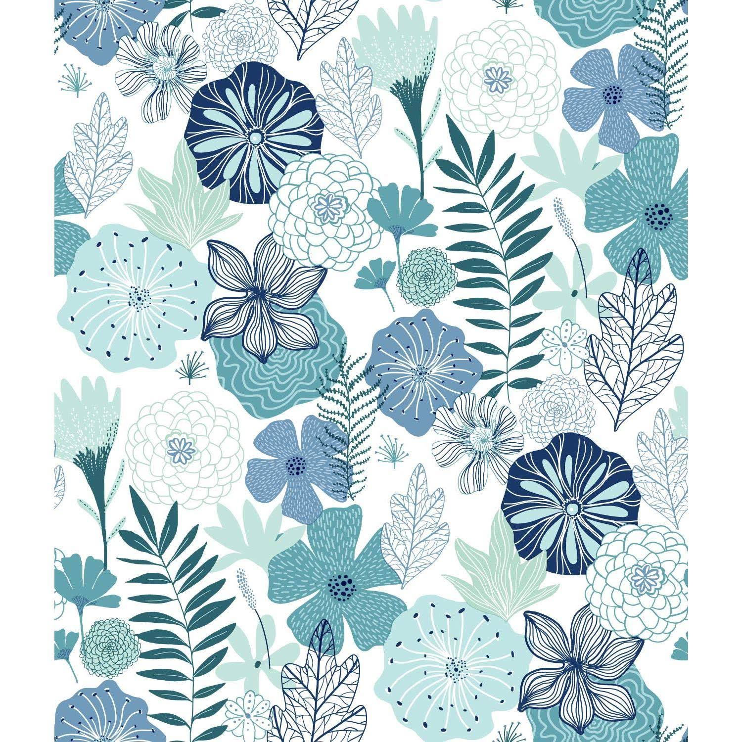 Roommates Perennial Blooms Peel & Stick Wallpaper, Blue - WGL-2-s
