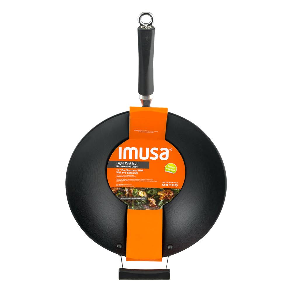 Imusa 14 inch Light Cast Iron Pre seasoned Traditional Wok, Black WGL2s