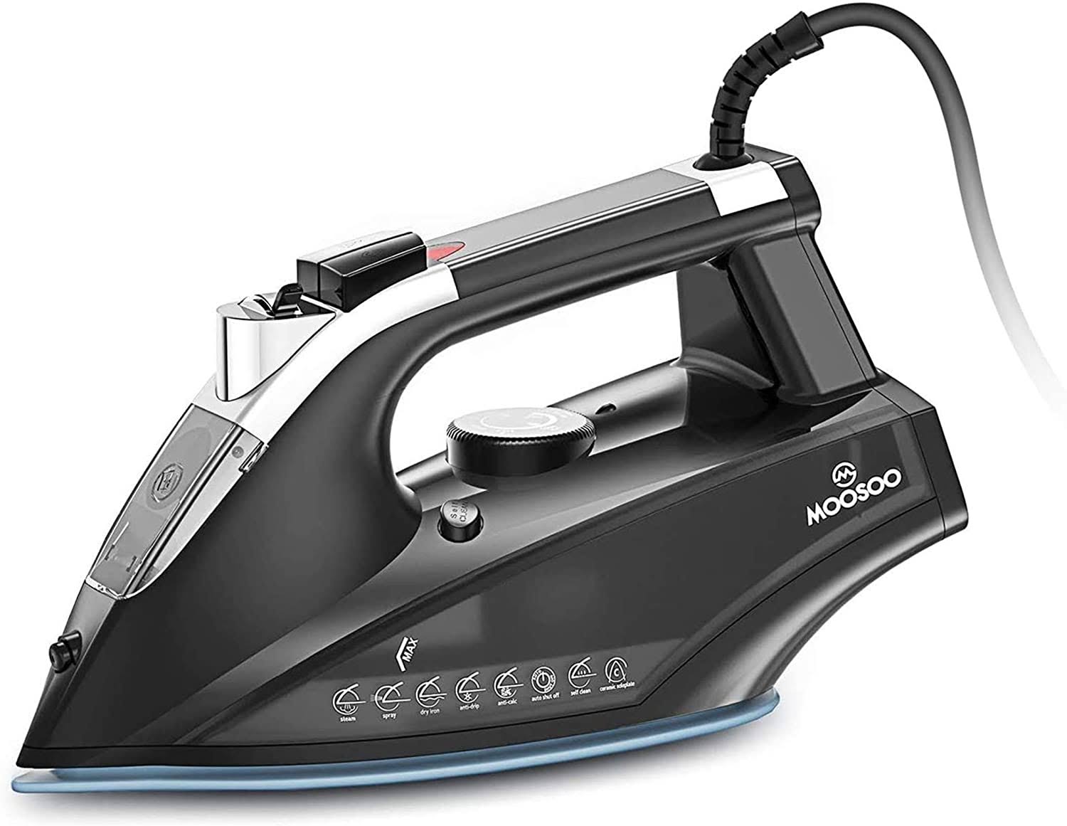 Moosoo Steam Iron 1800W Portable Steam-Dry Iron Lightweight Anti-Drip ...