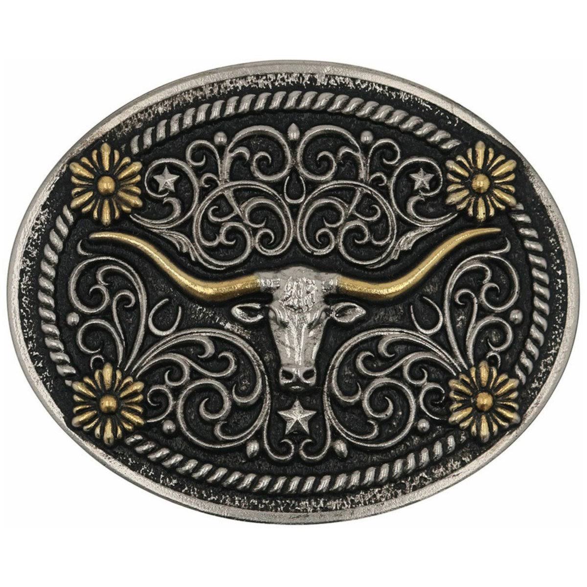 Montana Silversmiths Wildflower Longhorn Attitude Belt Buckle - Wgl-2-s