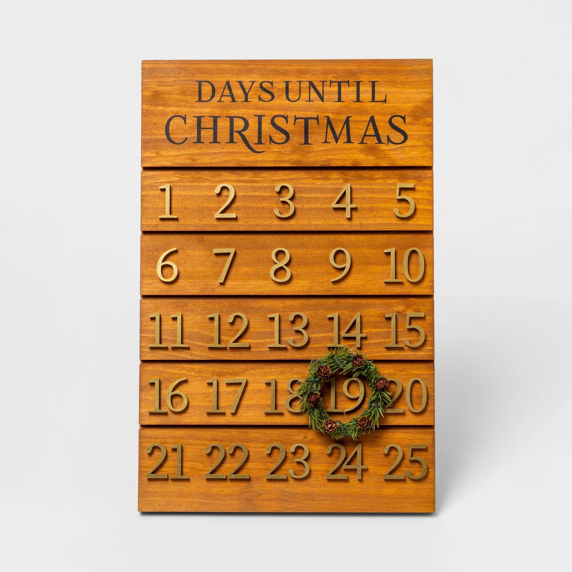 17.9" x 11.8" Wooden Advent Calendar with Wreath Brown/Gold Threshold
