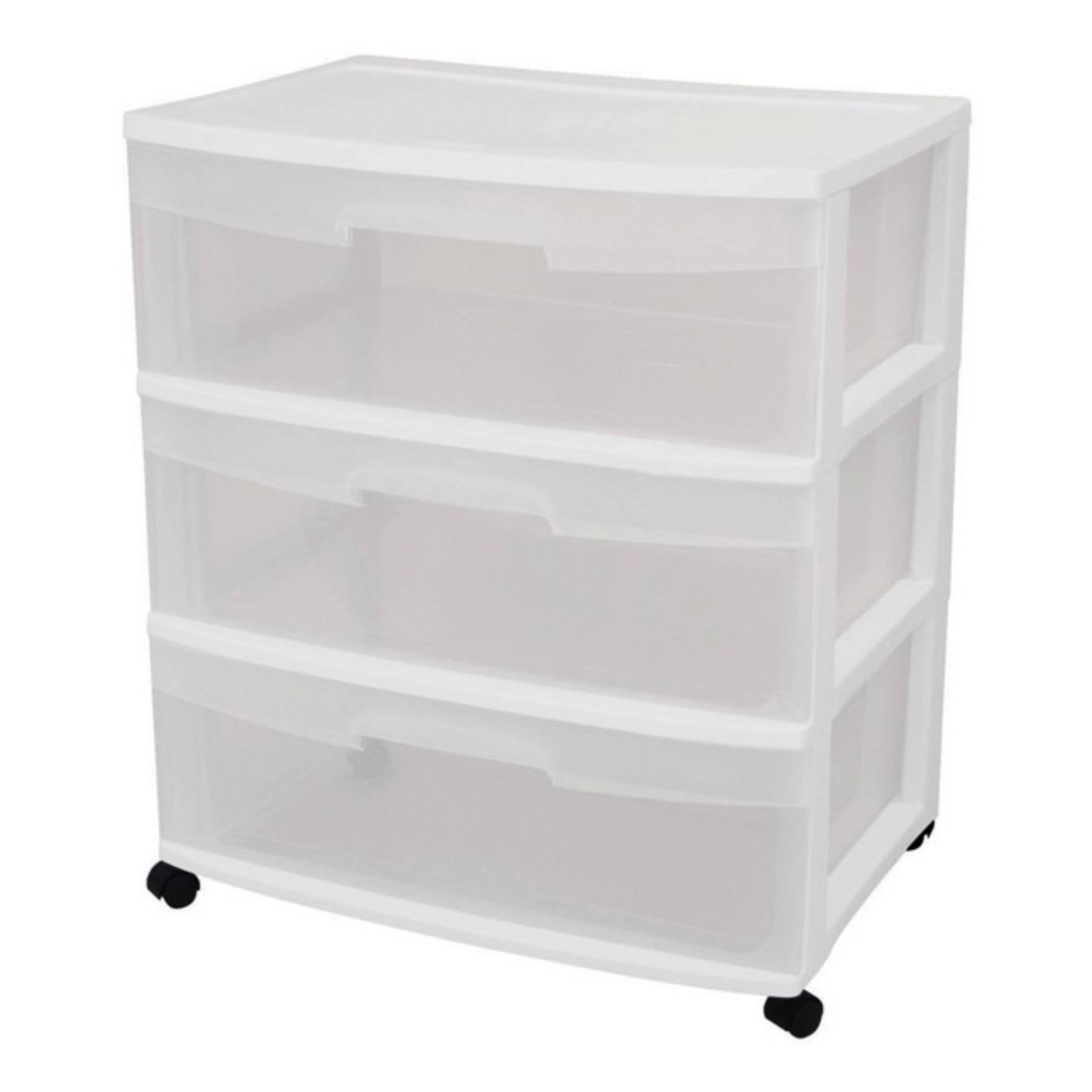 Sterilite 3 Drawer Wide Cart, White WWWW