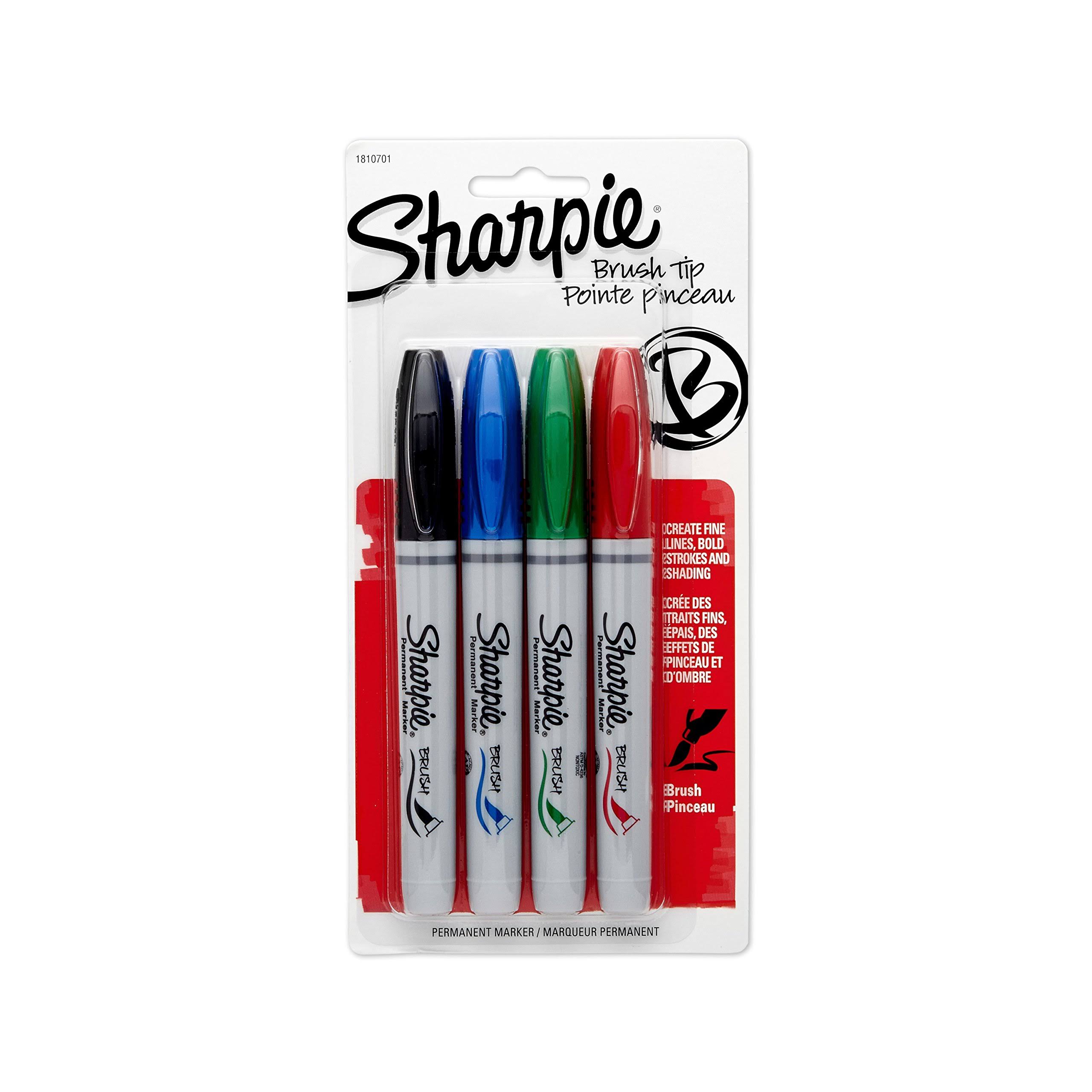 Sharpie Permanent Marker Brush Tip Assorted 4/Set WGL2s