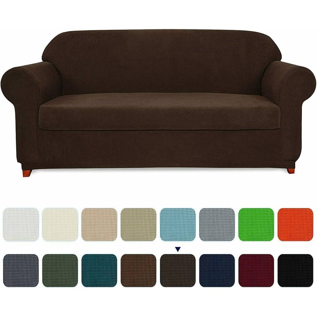 Subrtex Stretch 2Piece Textured Grid Loveseat Slipcover, Chocolate